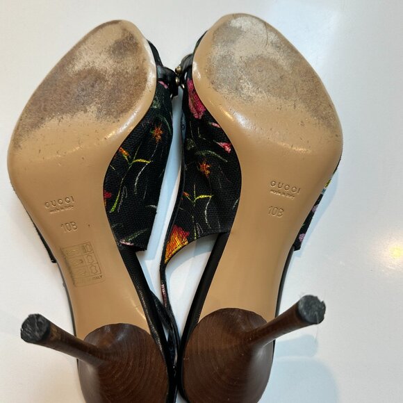 Pre-Owned Gucci Flora Bamboo Open Toes Pumps - Picture 5 of 6